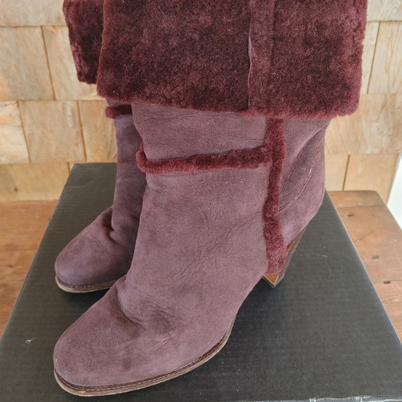 Burgundy shearling boots, made in Italy, size 41 - Picture 2 of 7